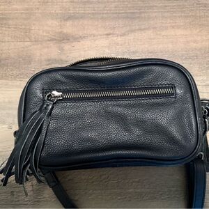 Black Leather Crossbody Bag with Tassel